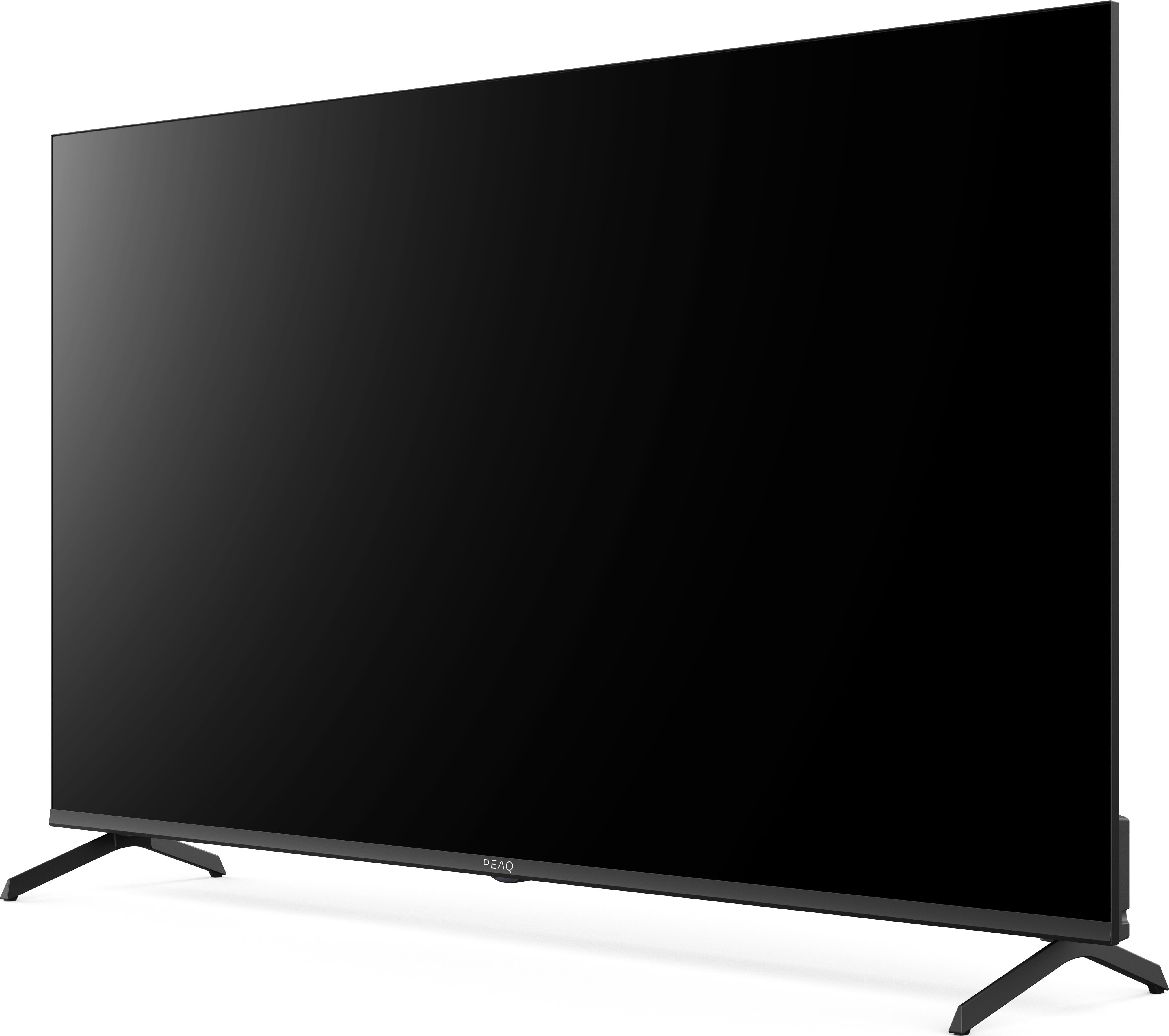 Grande schermo TV nero con gambe sottili, su sfondo bianco, con il marchio BenQ.