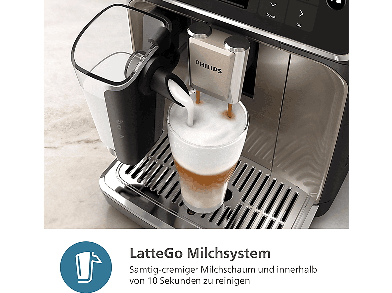 Philips EP5547/90 Series 5500 Latte Go Kaffeevollautomat (Matt-Schwarz, Scheibenmahlwerk aus Keramik, 15 bar, externer Milchbehälter) — Foto 4 von 5