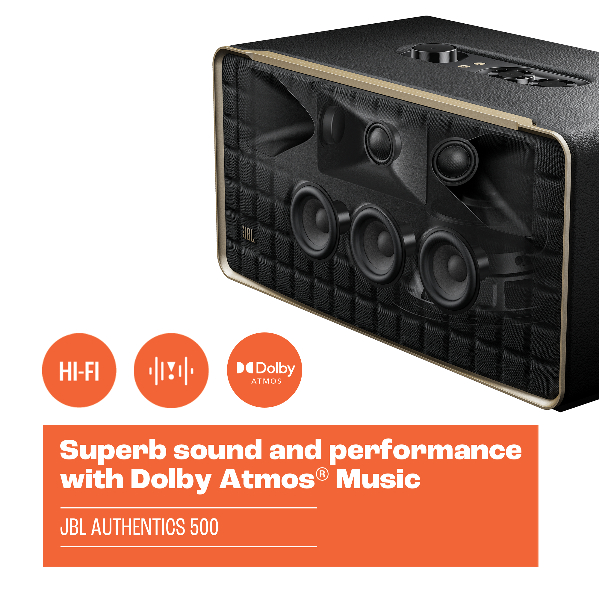 Un haut-parleur hi-fi avec un côté transparent montrant les haut-parleurs internes.