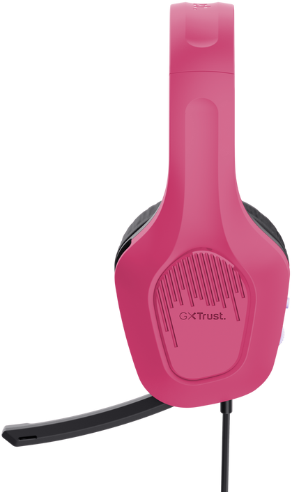 Rózsaszín headset mikrofonnal, fekete zsinórral.