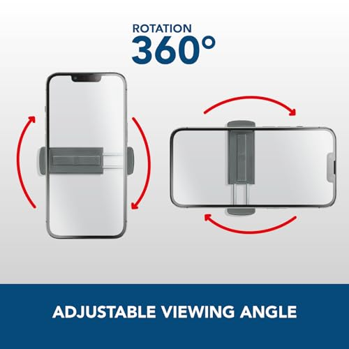 Ein Telefonhalter, der ein Telefon im Quer- und Hochformat zeigt, 360-Grad-Drehung.
