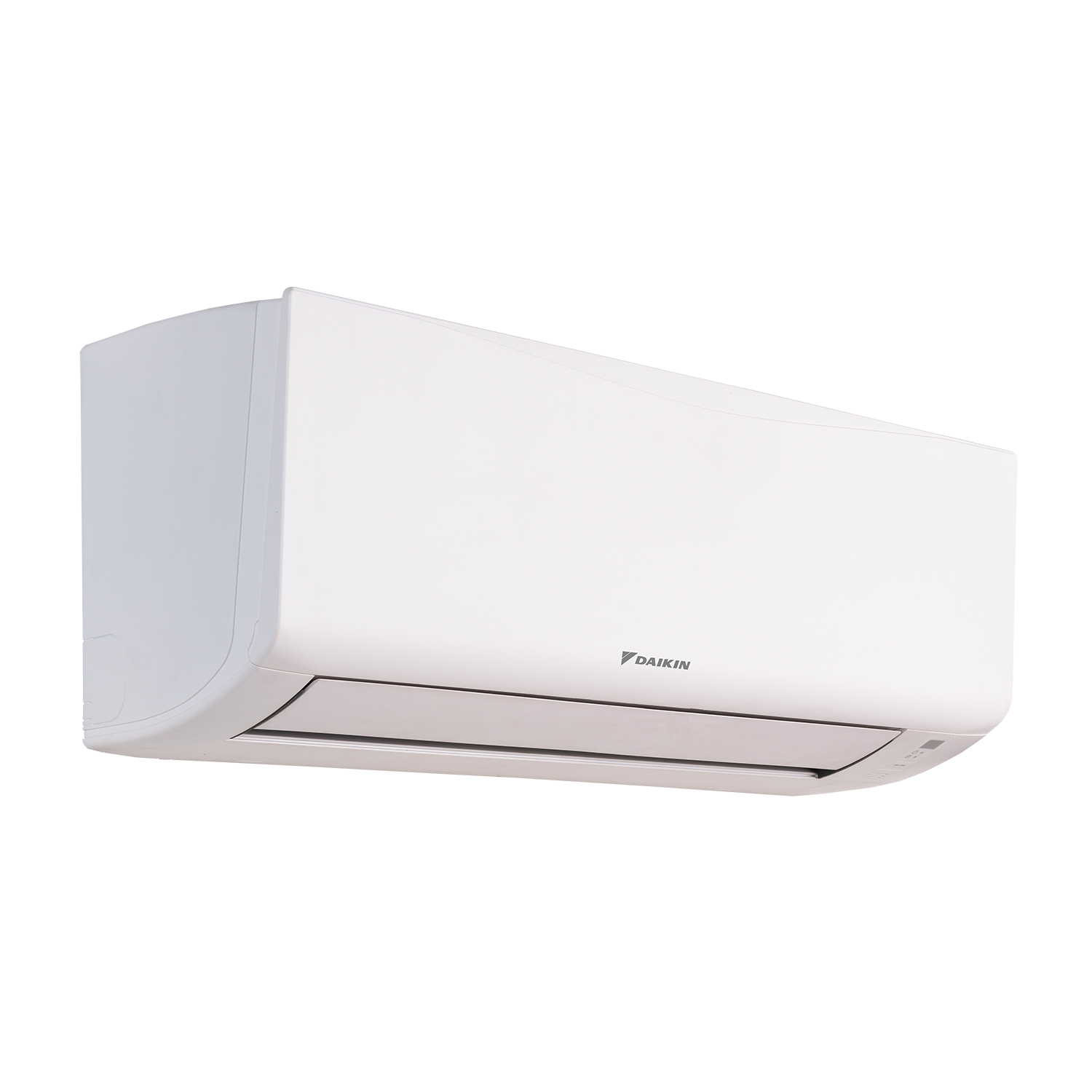 Condizionatore Daikin bianco montato su sfondo bianco.
