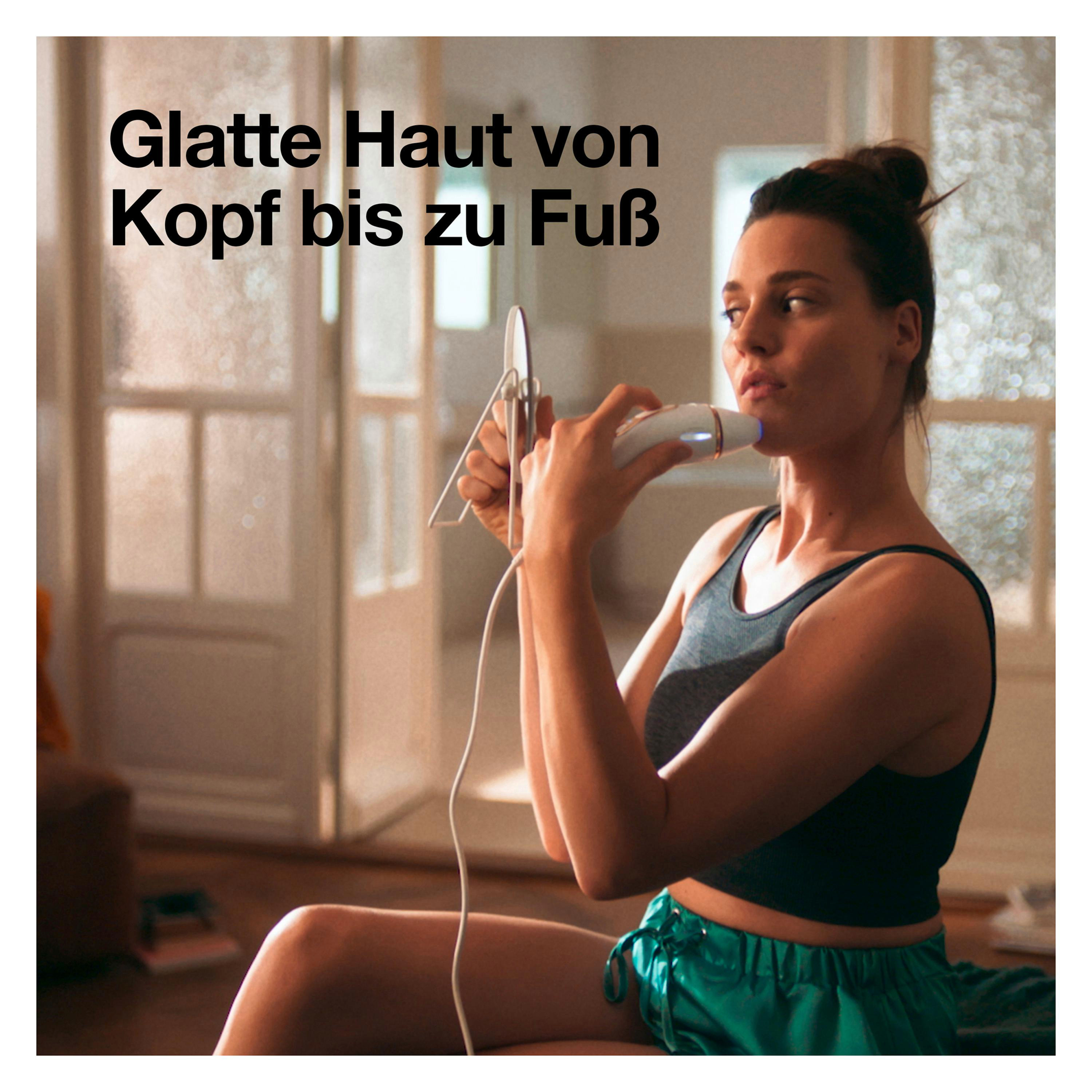 BRAUN PL5156 Silk-expert Pro 5 Gold, IPL-Haarentfernungsgerät (Weiß/Gold, mit 2 Aufsätzen + Venus Rasierer, Mini-Gesichts-Rasierer, Netzbetrieb)