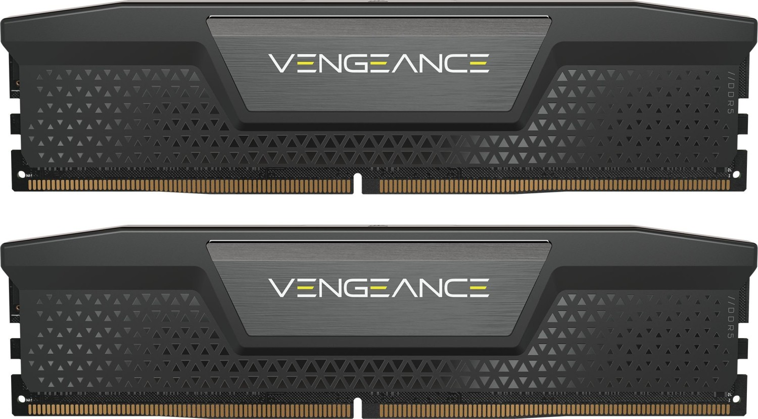 Zwei schwarze RAM-Module mit 'VENGEANCE'-Text und 'DDR5'. Die Module haben ein graues Design.