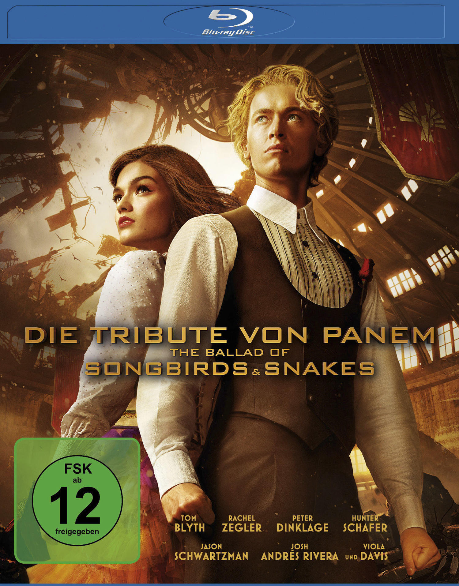 Blu-ray-Cover: The Ballad of Songbirds & Snakes. Zwei Personen auf dem Cover, Text auf Deutsch.