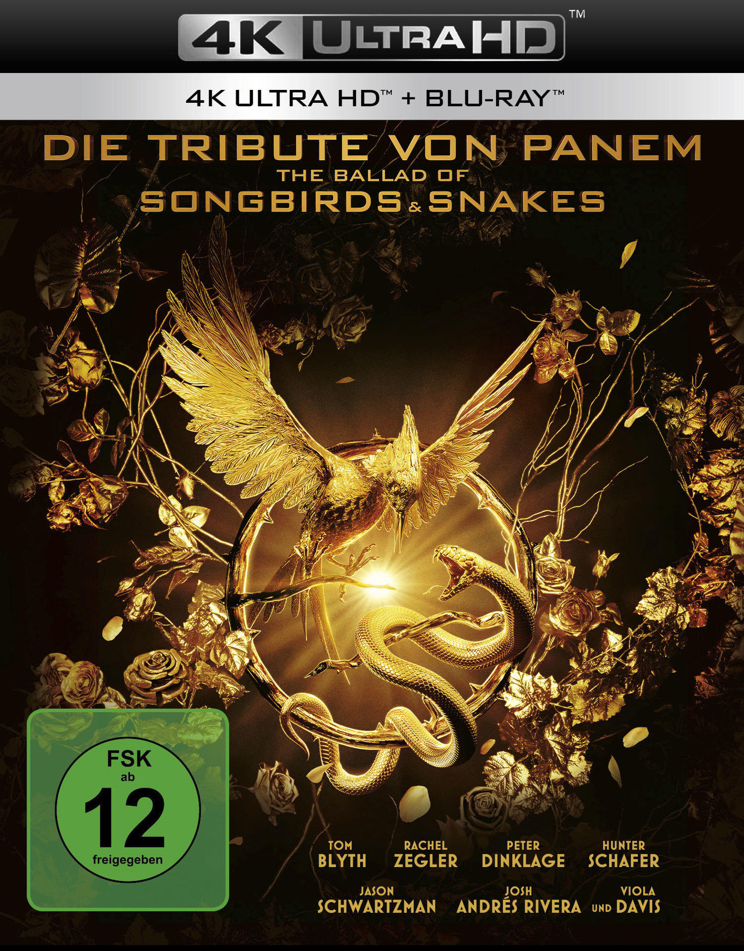 Filmcover mit goldenem Vogel und Schlange auf schwarzem Hintergrund, mit deutschem Text.