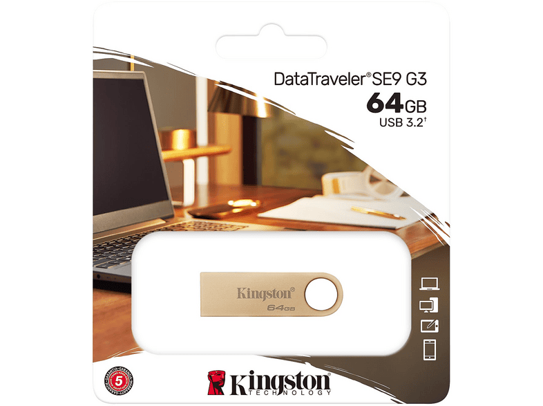 KINGSTON 64 GB DataTraveler SE9 G3 USB-Stick, USB-A 3.2 Gen1, R220/W100 MB/s, Silber — Foto 2 von 2