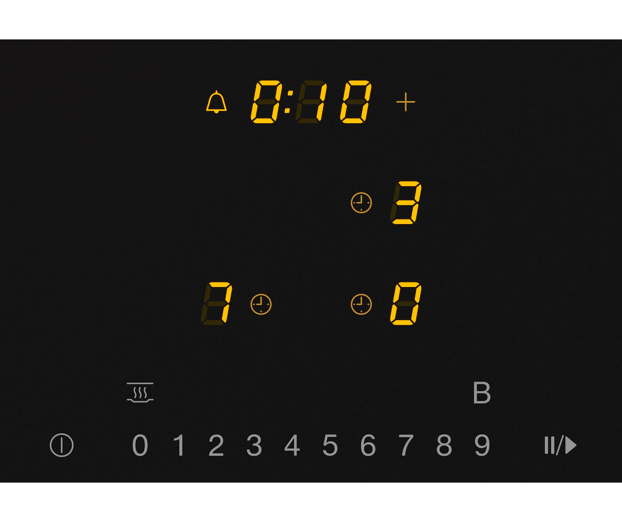 Pantalla digital, mostrando la hora 0:10, con otros símbolos y números sobre fondo negro.