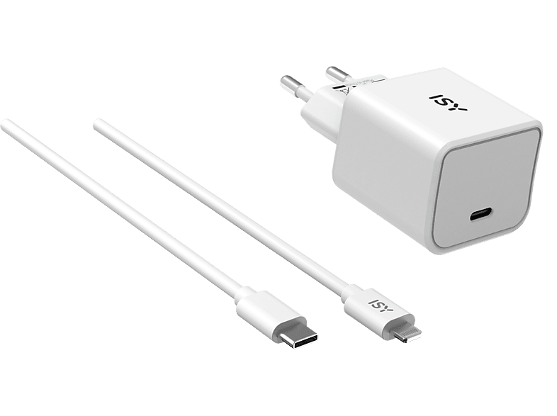 Cargador móvil - ISY IWC 2501, Lightning-USB C, 20W, 1m, Blanco