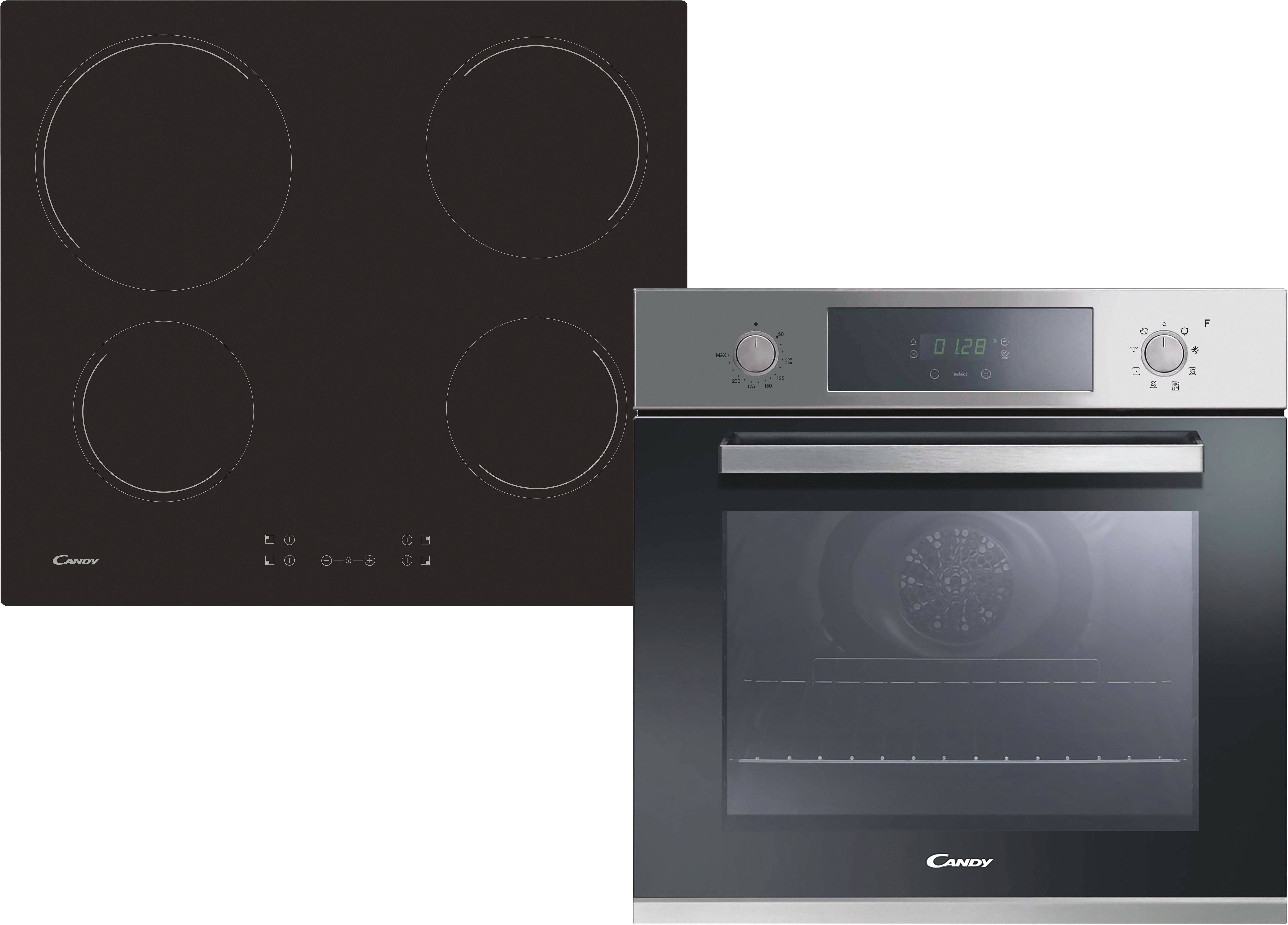 CANDY FCP605XL/ECH64CC multifunkciós sütő, A+, hőlégkeverés, 65 l, 8 funkció, + kerámia főzőlap, 6 kW, 9 fokozat, fekete