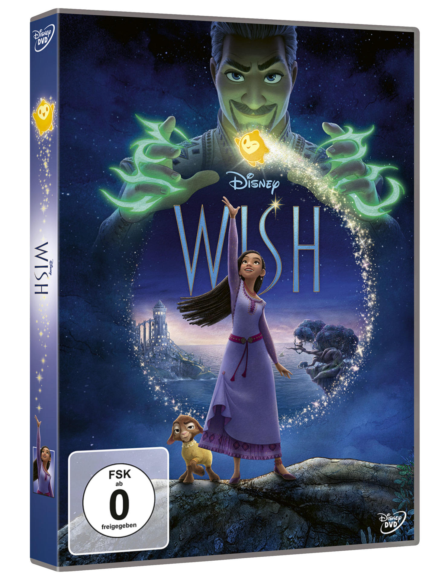 DVD-Cover von 'Wish', Animationsfilm, mit Mädchen, Hund und Mann.