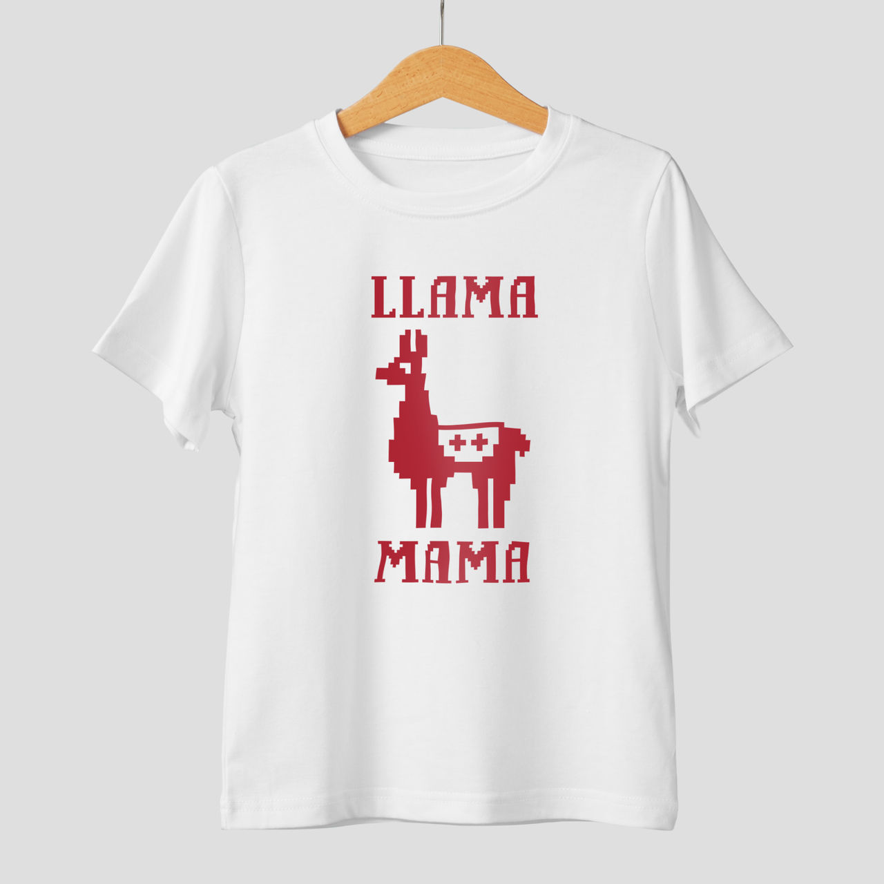 Weißes T-Shirt mit rotem Lama-Cartoon und Text.