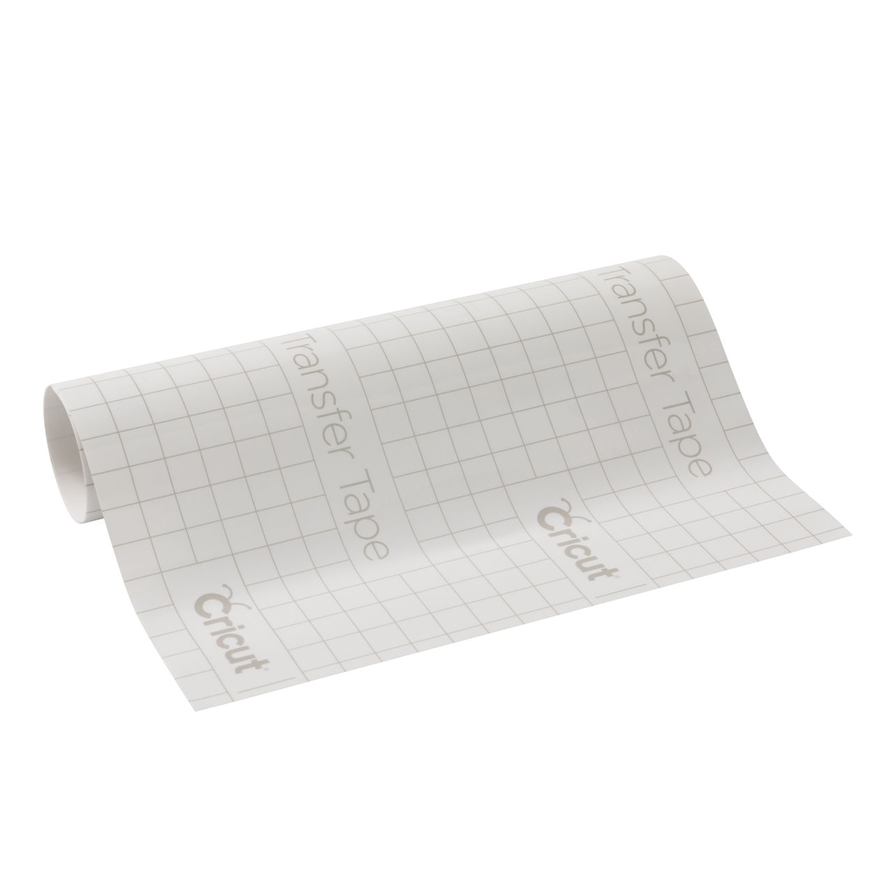 Cricut Transferband-Rolle. Weiß, Rastermuster. Band ist gerollt, mit weißem Hintergrund.