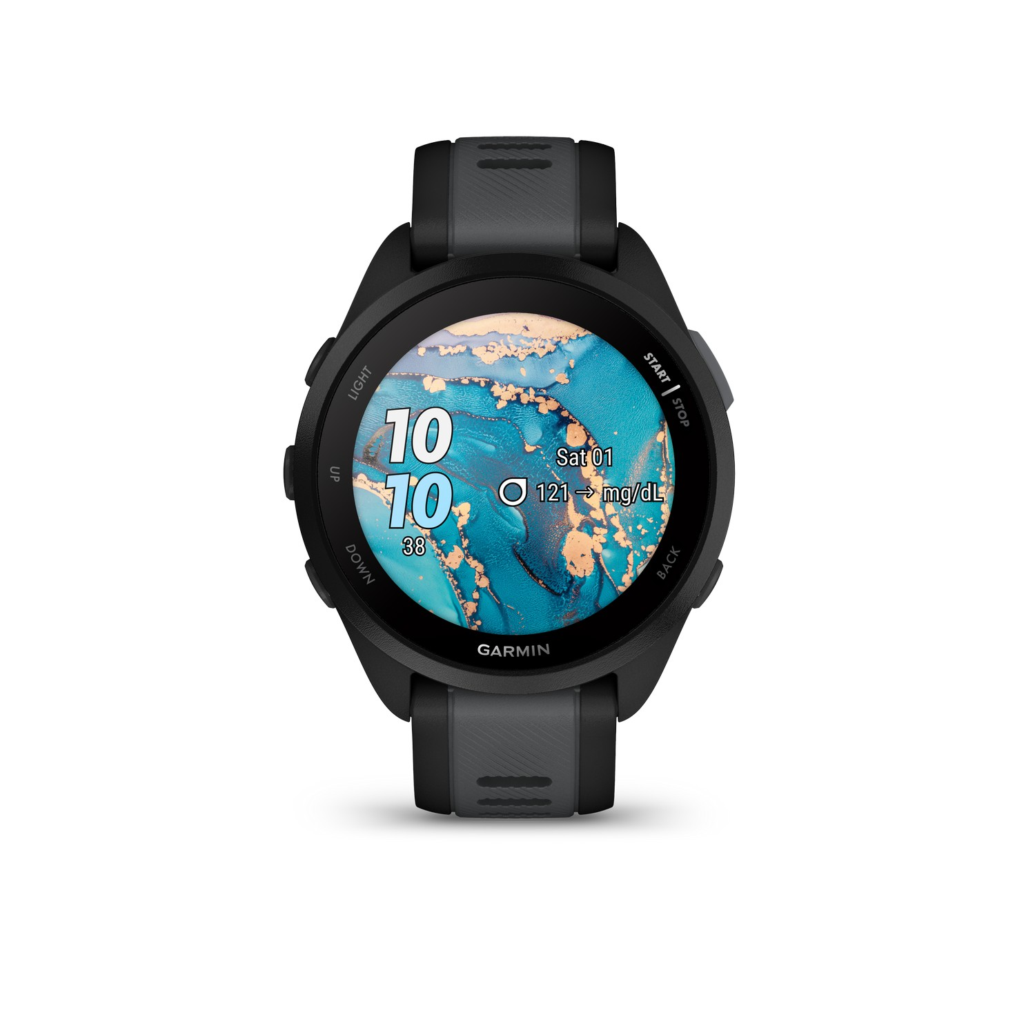 Montre intelligente Garmin avec bracelet et cadran noirs.