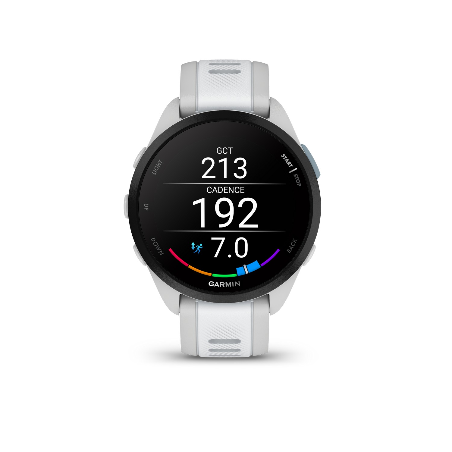 Garmin smartwatch met statistieken tijdens het hardlopen.