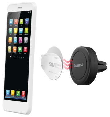 Biały smartfon obok uchwytu samochodowego na telefon.