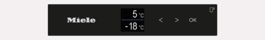 Schwarzes Display mit Miele-Logo, Temperaturanzeigen und Steuertasten.