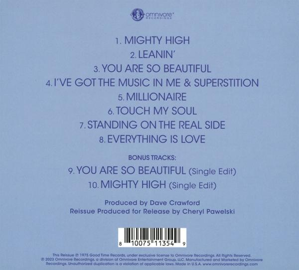 Ein CD-Cover mit Songtiteln und einem Barcode. Der Hintergrund ist hellblau.