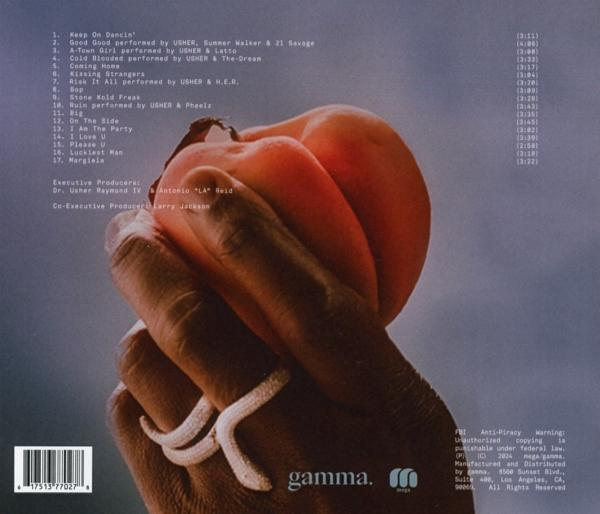 Albumcover mit einer Hand, die einen Pfirsich hält. Albumtitel ist 'Blessings', Titelliste vorhanden.