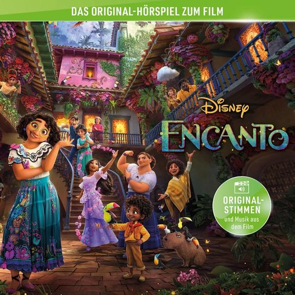 Cover-Art für Disneys Encanto, mit Figuren in farbenfroher Umgebung.