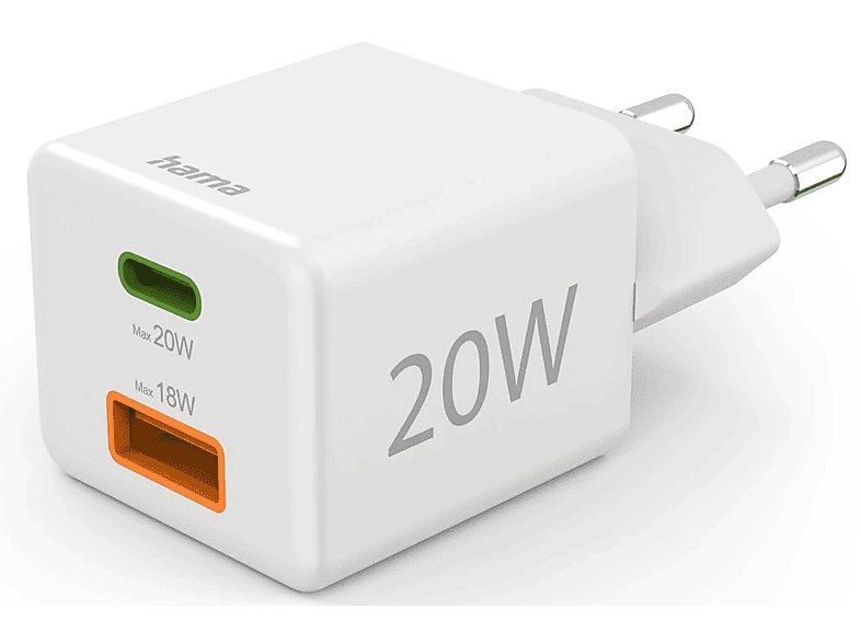 Фото - Зарядний пристрій Hama Ładowarka sieciowa  Mini 20W PD/QC  Biały (1X USB-C, 1X USB-A)