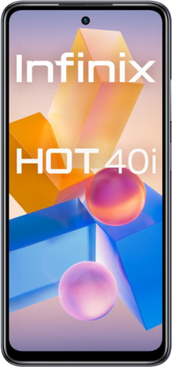 Smartfon Infinix HOT 40i, widok z przodu, z kolorowym, abstrakcyjnym tłem.