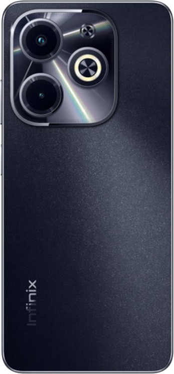Widok z tyłu czarnego smartfona z trzema obiektywami i logo Infinix.