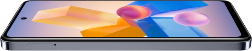Smartfon. Widok z boku smartfona. Telefon jest ciemnoszary, o eleganckim designie.