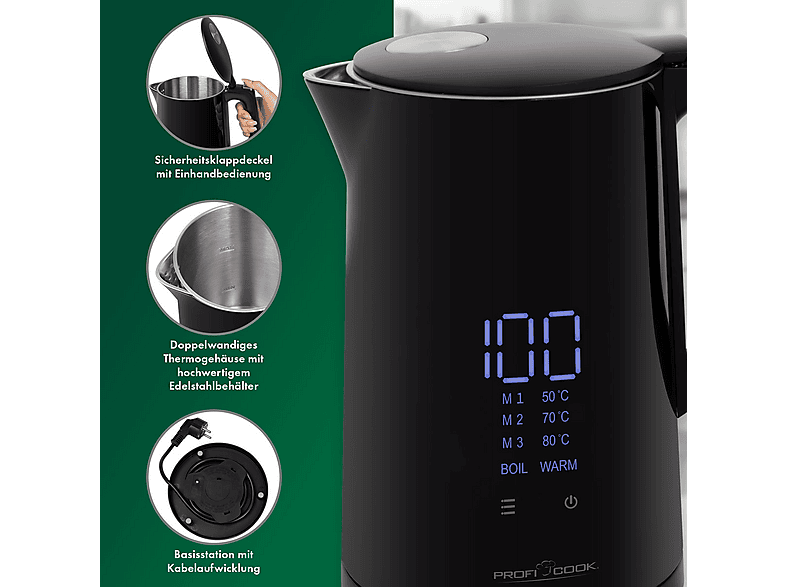 Profi Cook PC-WKS 1243 Wasserkocher Schwarz Fassungsvermögen: 1.7 l — Foto 3 von 6
