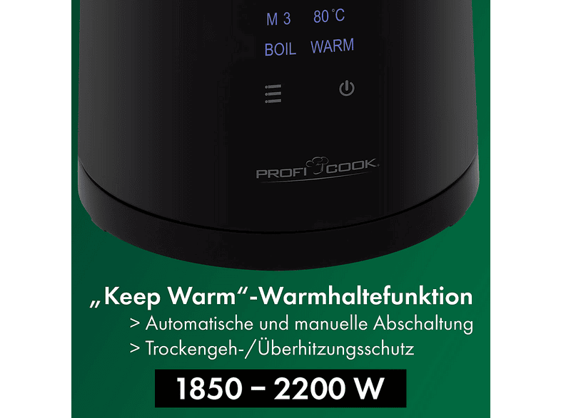 Profi Cook PC-WKS 1243 Wasserkocher Schwarz Fassungsvermögen: 1.7 l — Foto 4 von 6