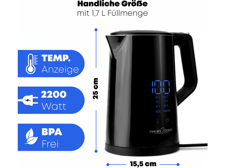 Profi Cook PC-WKS 1243 Wasserkocher Schwarz Fassungsvermögen: 1.7 l — Foto 6 von 6