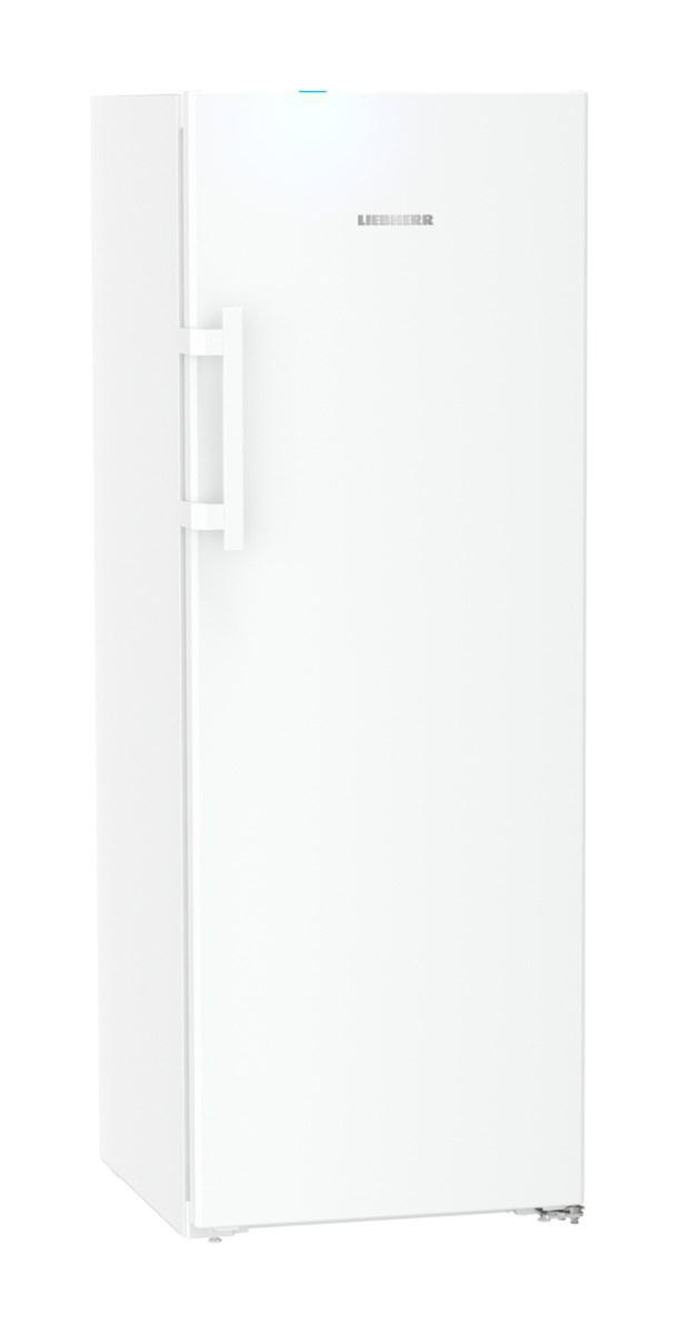Weißer Liebherr-Kühlschrank, hoch und aufrecht stehend.