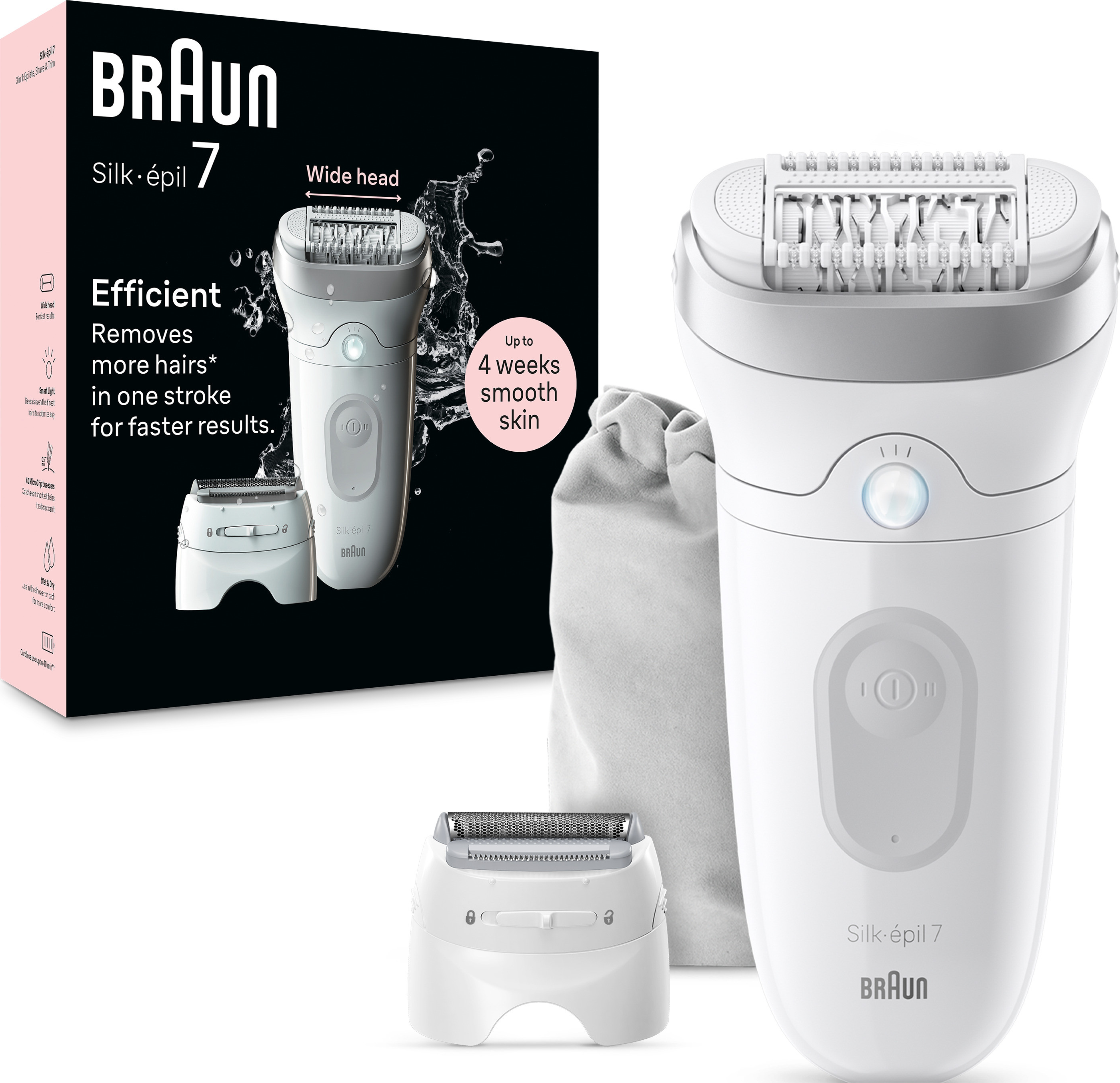 Weißer Braun Epilierer, Zubehör und Box. Zum Haare entfernen.