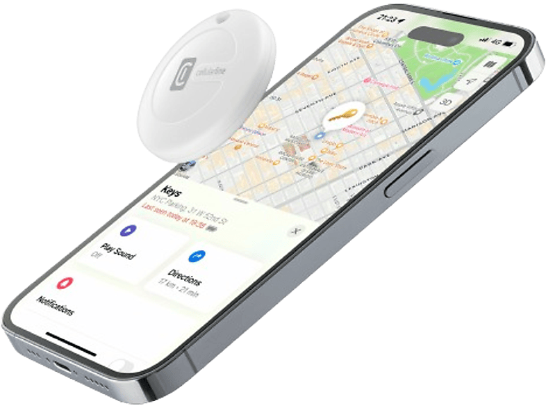 Etiqueta de rastreo - Cellularline TRACY, Compatible con Apple iOS Find My, 1 Unidad, Batería reemplazable, Resistente al agua, Blanco