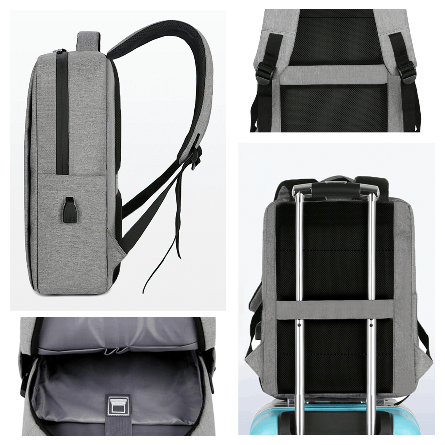 Mochila para portátil - Dam Electronics DMAS0158C04, Para portátiles 15.6", Carga USB, Gris