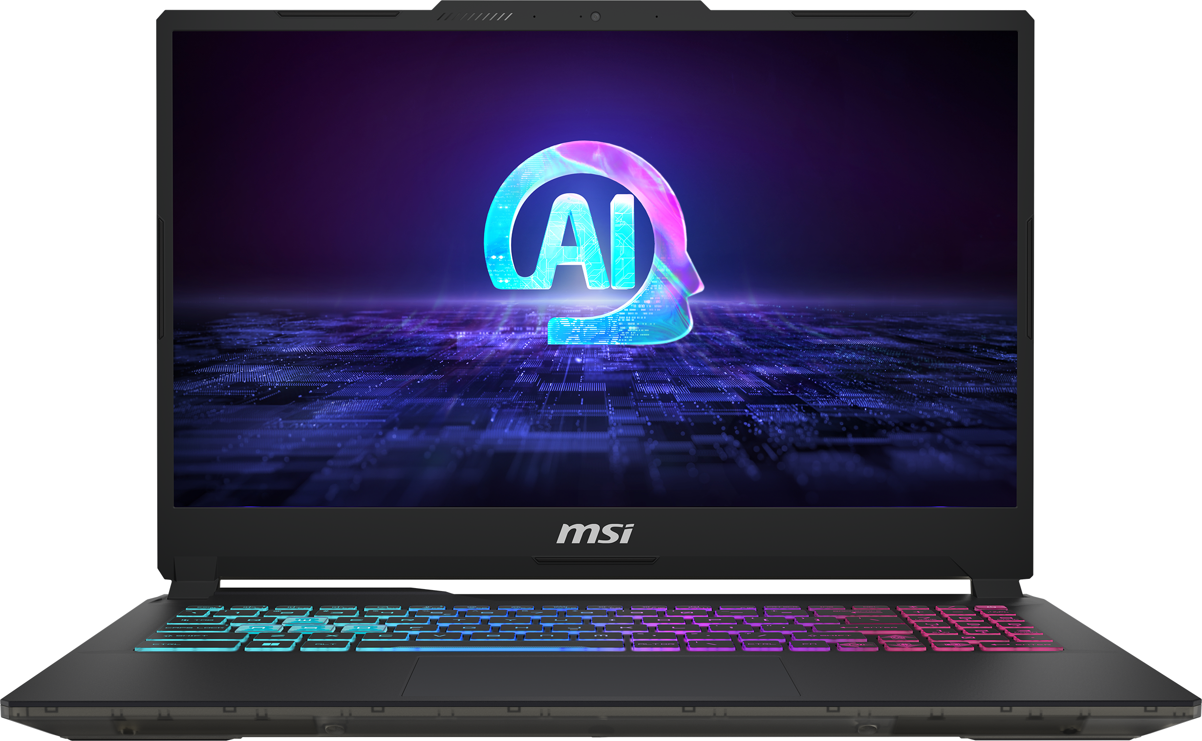 MSI-Laptop, der ein KI-Logo auf dem Bildschirm anzeigt.