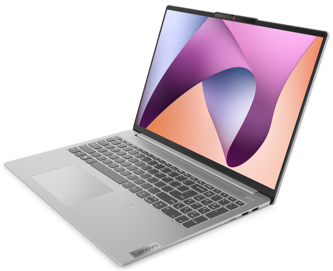 Een zilveren laptop met een camera op het scherm.