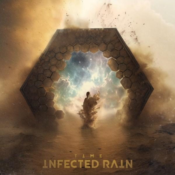 Személy egy ajtónyílásban, fényes fénnyel szemben, alatta az "INFECTED RAIN" felirattal.