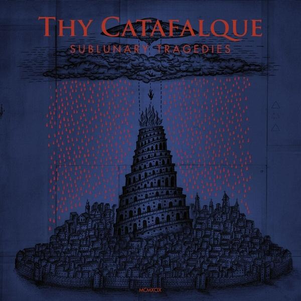 Album borító: Egy torony egy város tetején, piros esővel. A "Thy Catafalque" cím felül.