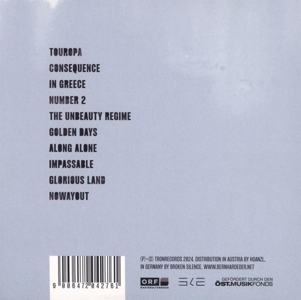 Liste von Songtiteln auf einem hellgrauen Hintergrund mit Barcode und Logos.