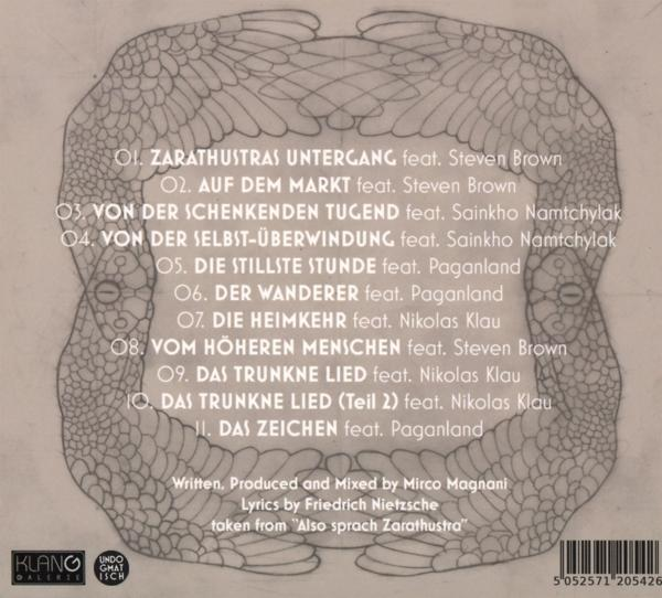 Rückseite eines Albums mit Schlangen- und Flügelmotiv und Songliste.