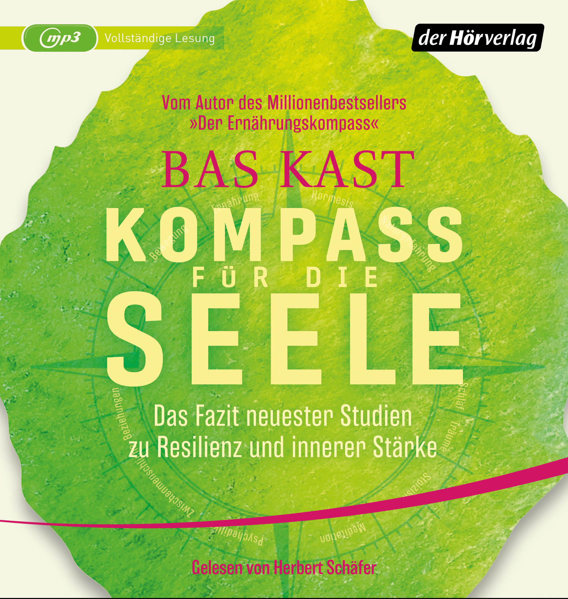 Hörbuchcover mit dem Titel 'Bas Kast Kompass für die Seele'. Ein Kompassdesign auf grünem Hintergrund ist sichtbar.