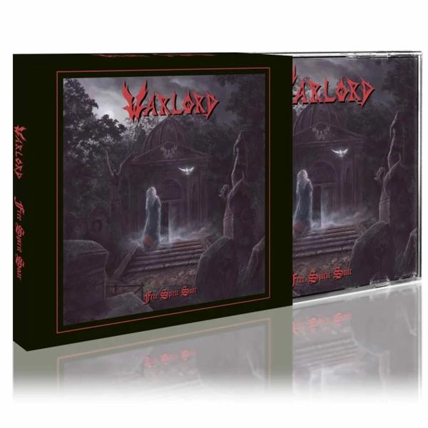 CD-Albumcover von Warlord's "Free Spirit Soar" mit Grabmalszene. Box und CD-Hülle auf weißem Hintergrund.