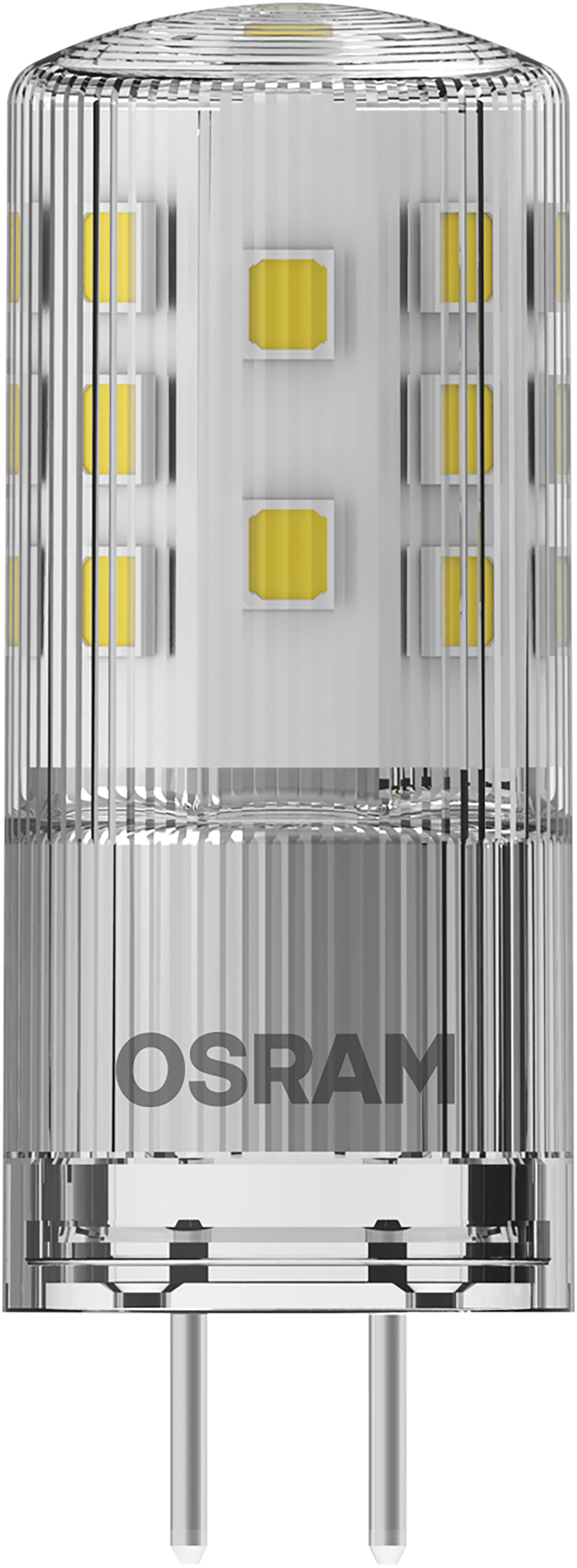 Une petite ampoule LED avec un couvercle en plastique transparent.