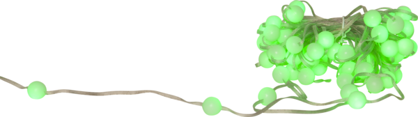 Corda di luci a sfera verdi su un filo, raggruppate, con alcune che si estendono.