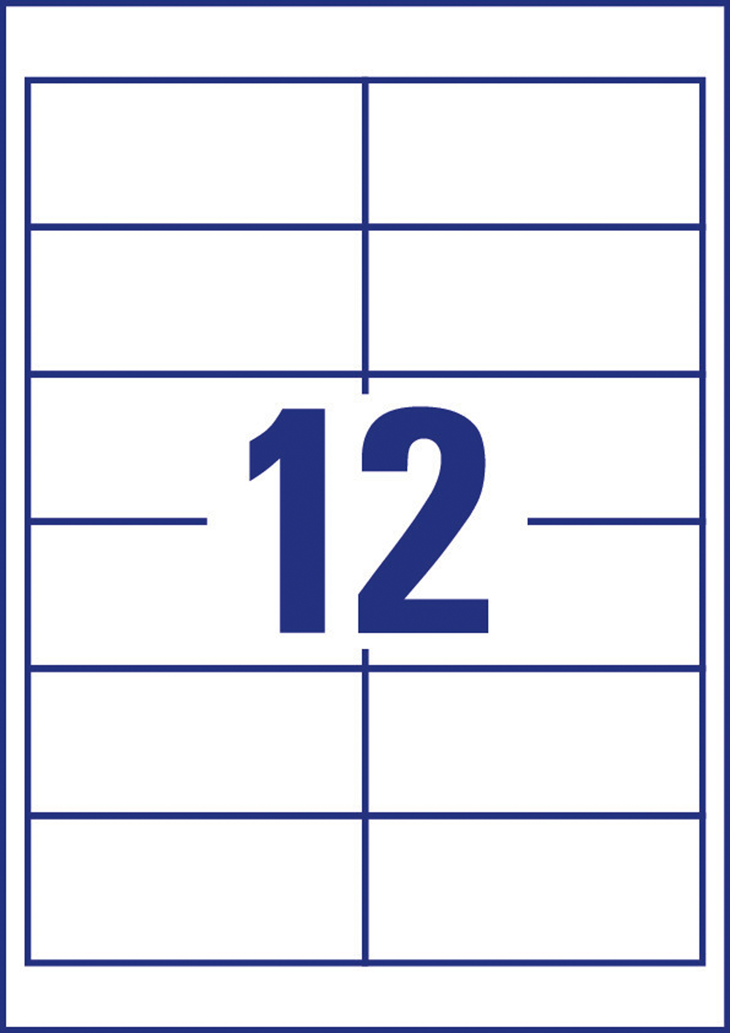 Ein Bogen mit 12 rechteckigen Etiketten, blaue Gitterlinien, mit einer großen blauen 12.