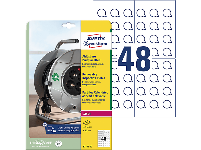 AVERY ZWECKFORM Prüfplaketten, Ø 20 mm, L7803-10