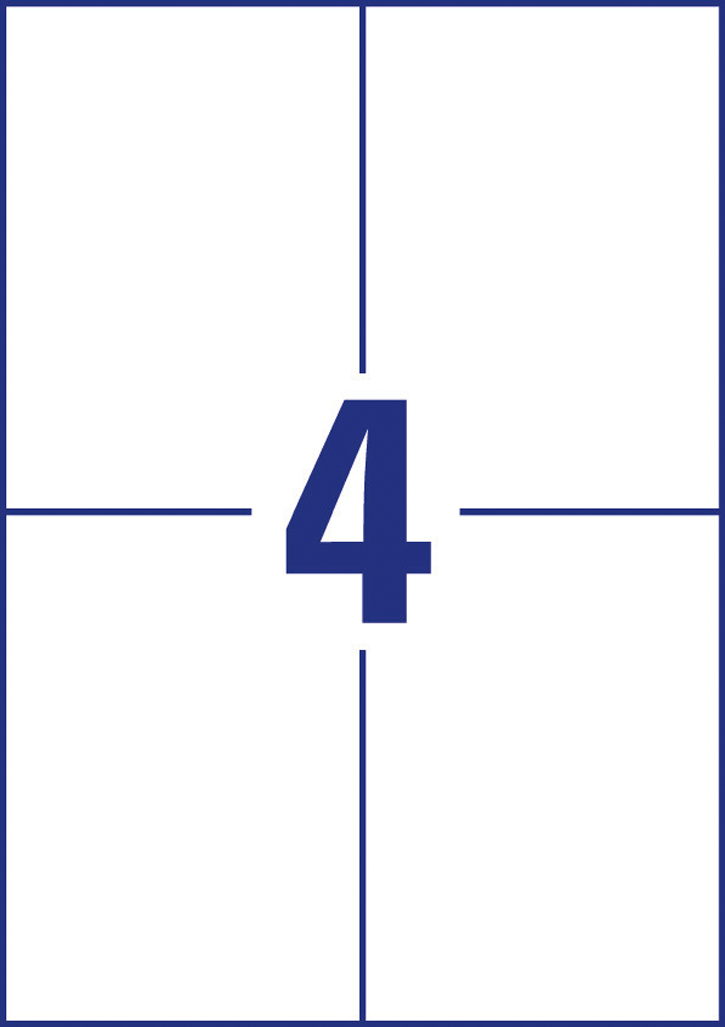 Weißer Hintergrund, unterteilt in vier Quadranten durch blaue Linien. Eine große blaue Zahl 4 ist zentriert.