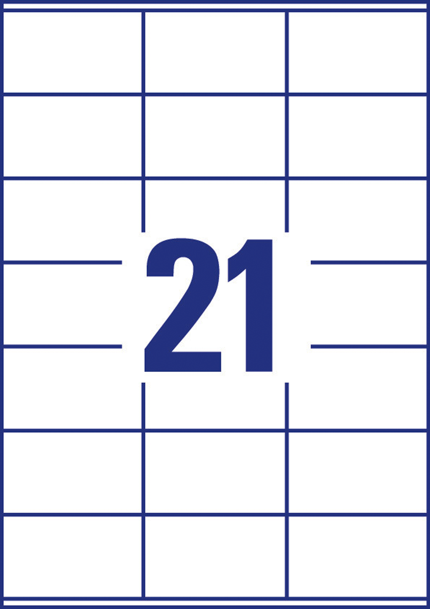 Ein weißes Blatt mit einem Raster aus blauen Linien und der Zahl 21 in der Mitte.