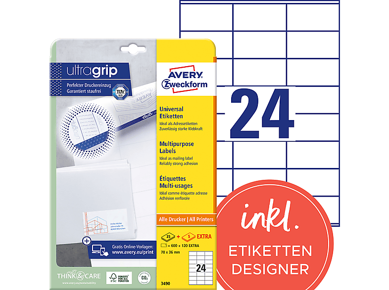AVERY ZWECKFORM Universal-Etiketten, 70 x 36 mm, 3490